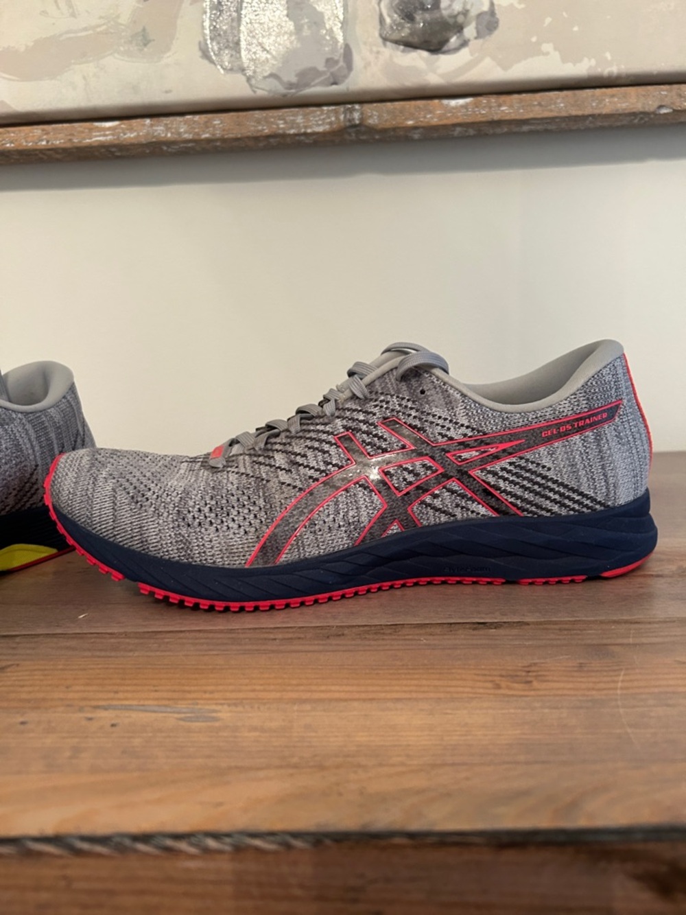 ASICS Gray Knit Running Sneakers with Pink Trim